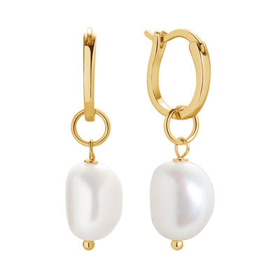 Wholesale Freshwater Pearl Hoop Earrings 925 Sterling Silver 18K Gold Plated Tarnish Free Jewelry MOQ 50 Pairs Delivery 3-7 Days