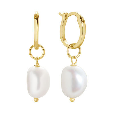 Wholesale Freshwater Pearl Hoop Earrings 925 Sterling Silver 18K Gold Plated Tarnish Free Jewelry MOQ 50 Pairs Delivery 3-7 Days
