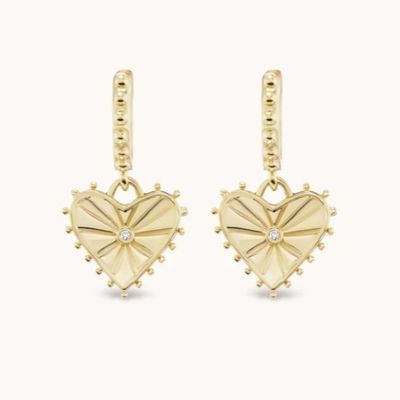Χρυσό 14K Dangle Drop Heart Huggies σκουλαρίκια για γυναίκες είναι 925 Sterling Silver